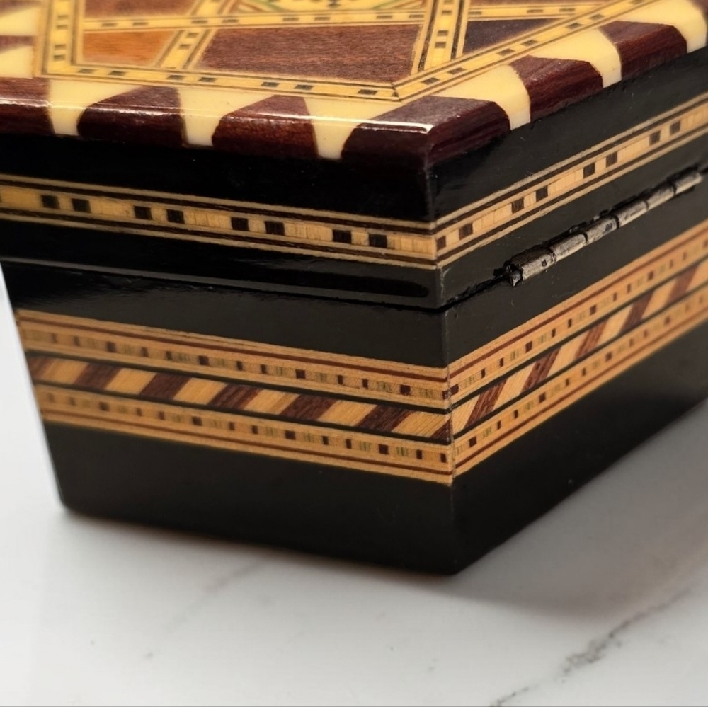 Hexagonal Wooden Jewelry Box with Red Velvet Interior - Picture 4 of 5